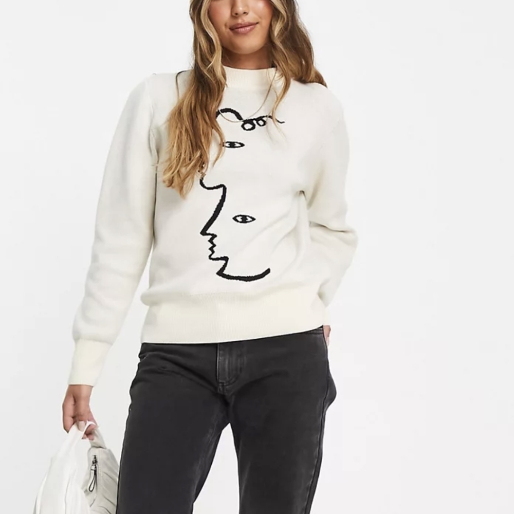 Monki relaxed sweater in white abstract knit